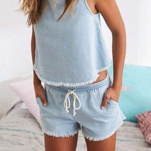 aerie Blue Jean Fabric Drawstring Shorts